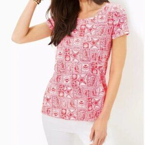 Lilly Pulitzer Etta Scoopneck T-Shirt Mizner Red Seaside Harbor size XL NWT